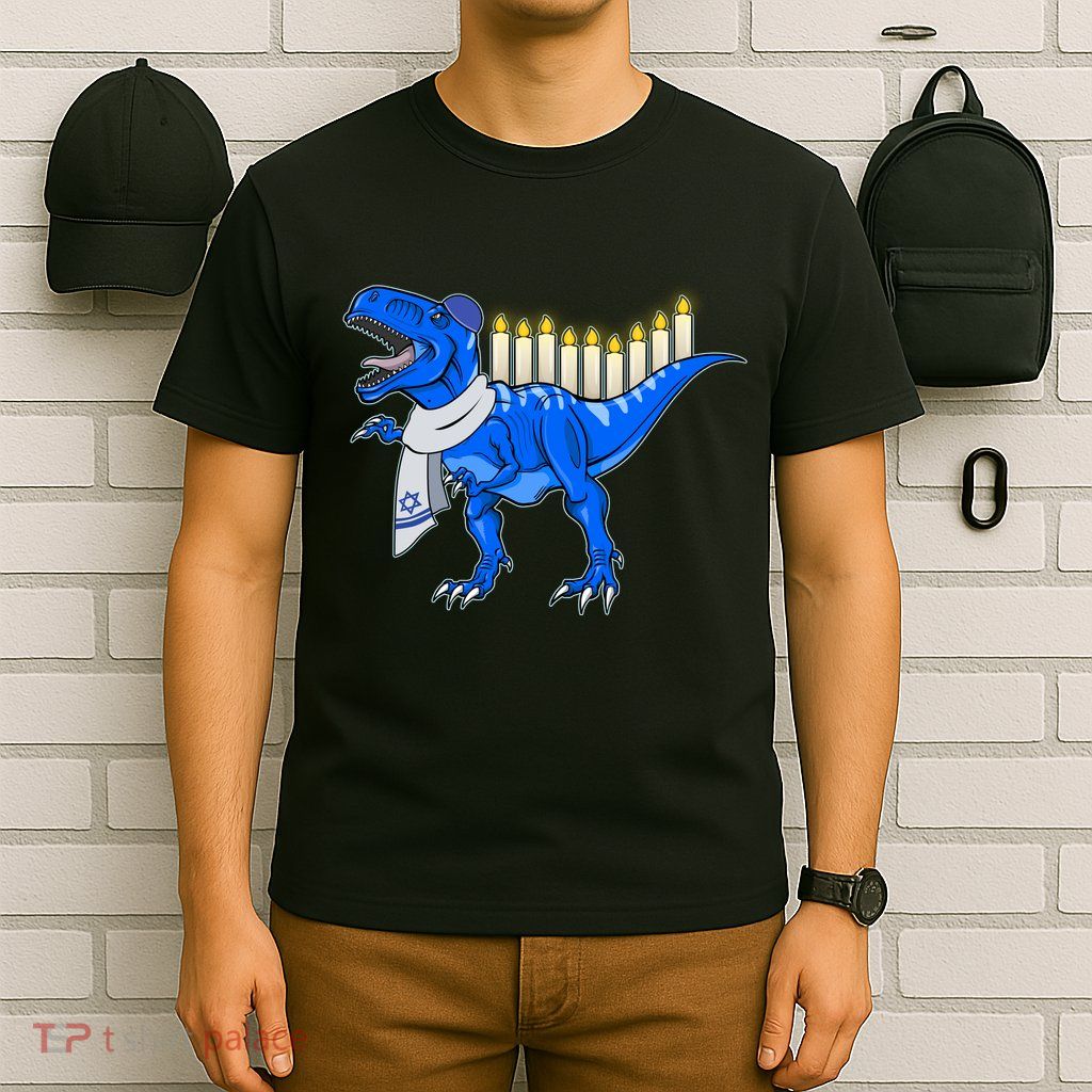 Funny Hanukah Menorasaurus T-Rex Dinosaur T-Shirt