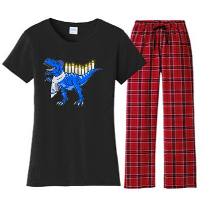 Funny Hanukah Menorasaurus T-Rex Dinosaur Women's Flannel Pajama Set