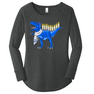 Funny Hanukah Menorasaurus T-Rex Dinosaur Women's Perfect Tri Tunic Long Sleeve Shirt