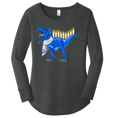 Funny Hanukah Menorasaurus T-Rex Dinosaur Women's Perfect Tri Tunic Long Sleeve Shirt