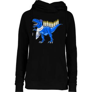 Funny Hanukah Menorasaurus T-Rex Dinosaur Womens Funnel Neck Pullover Hood