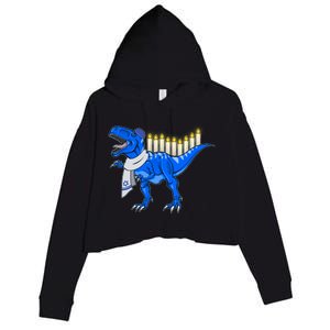 Funny Hanukah Menorasaurus T-Rex Dinosaur Crop Fleece Hoodie