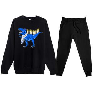 Funny Hanukah Menorasaurus T-Rex Dinosaur Premium Crewneck Sweatsuit Set