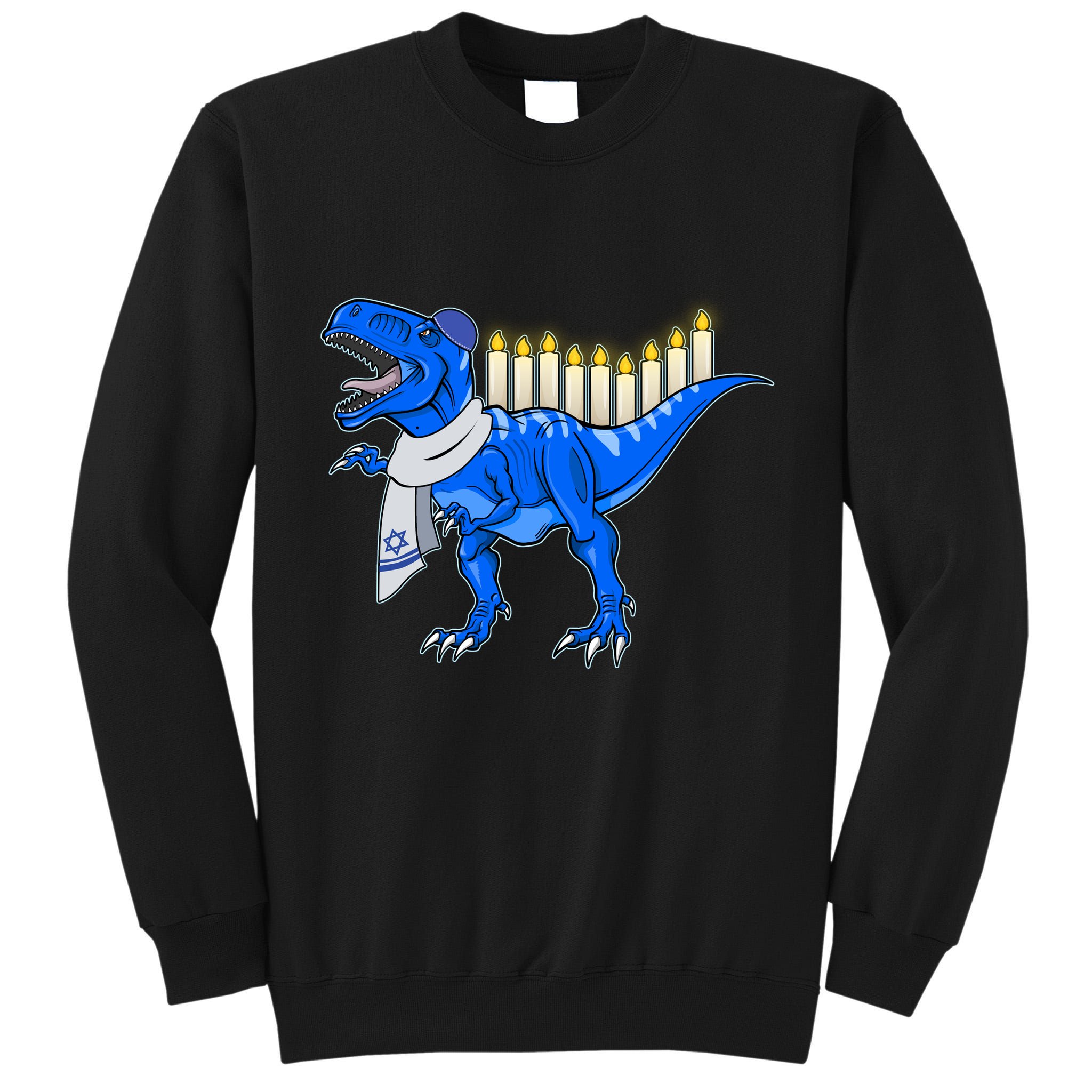 Funny Hanukah Menorasaurus T-Rex Dinosaur Tall Sweatshirt