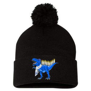 Funny Hanukah Menorasaurus T-Rex Dinosaur Pom Pom 12in Knit Beanie