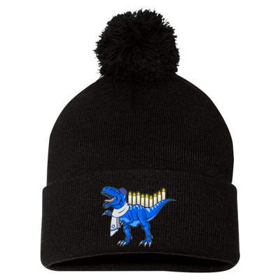 Funny Hanukah Menorasaurus T-Rex Dinosaur Pom Pom 12in Knit Beanie