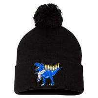 Funny Hanukah Menorasaurus T-Rex Dinosaur Pom Pom 12in Knit Beanie