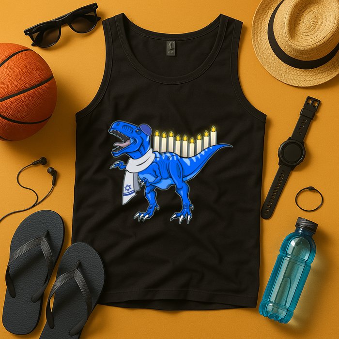 Funny Hanukah Menorasaurus T-Rex Dinosaur Tank Top