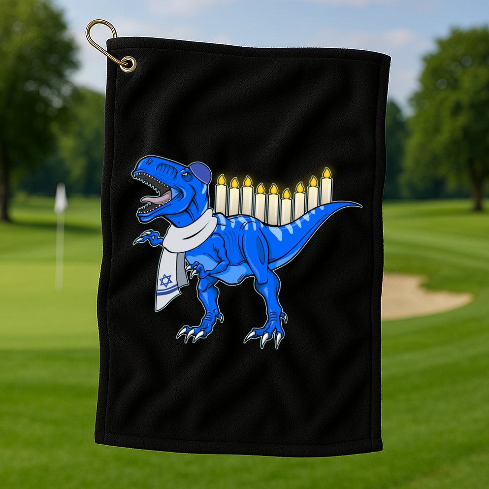 Funny Hanukah Menorasaurus T-Rex Dinosaur Golf Towel