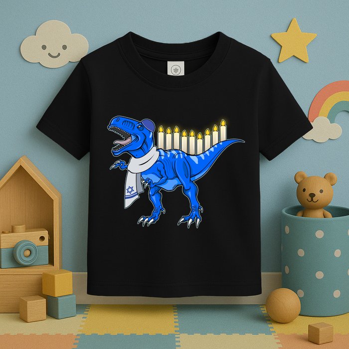 Funny Hanukah Menorasaurus T-Rex Dinosaur Toddler T-Shirt