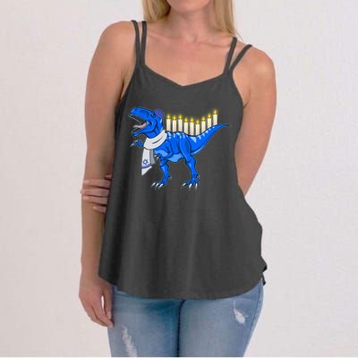 Funny Hanukah Menorasaurus T-Rex Dinosaur Women's Strappy Tank