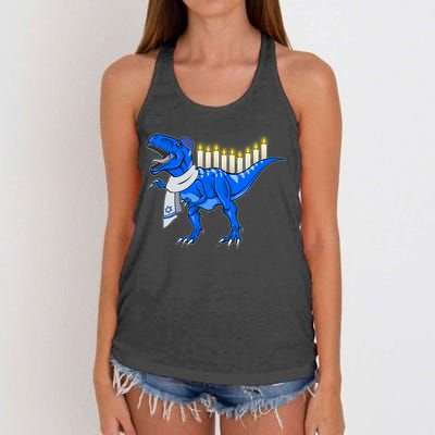 Funny Hanukah Menorasaurus T-Rex Dinosaur Women's Knotted Racerback Tank