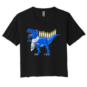 Funny Hanukah Menorasaurus T-Rex Dinosaur Women's Crop Top Tee