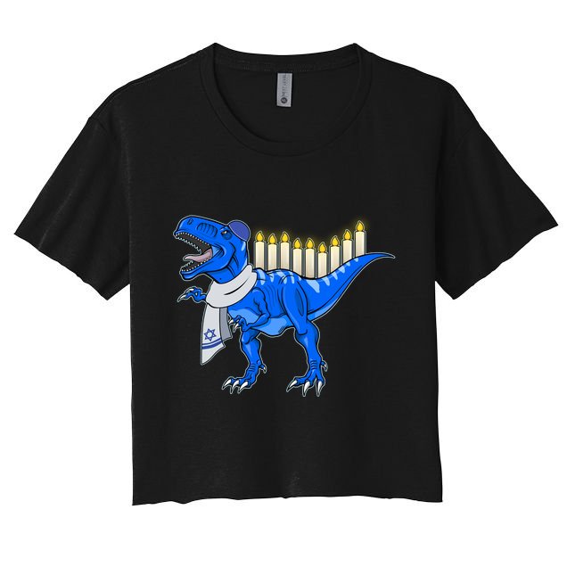 Funny Hanukah Menorasaurus T-Rex Dinosaur Crop Top