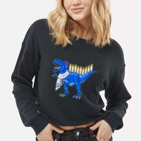 Funny Hanukah Menorasaurus T-Rex Dinosaur Cropped Pullover Crew