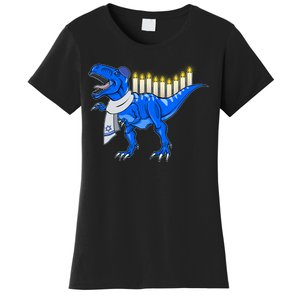 Funny Hanukah Menorasaurus T-Rex Dinosaur Women's T-Shirt