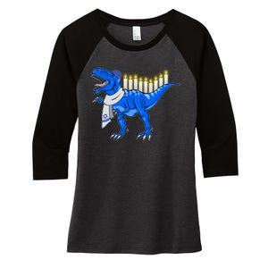 Funny Hanukah Menorasaurus T-Rex Dinosaur Women's Tri-Blend 3/4-Sleeve Raglan Shirt