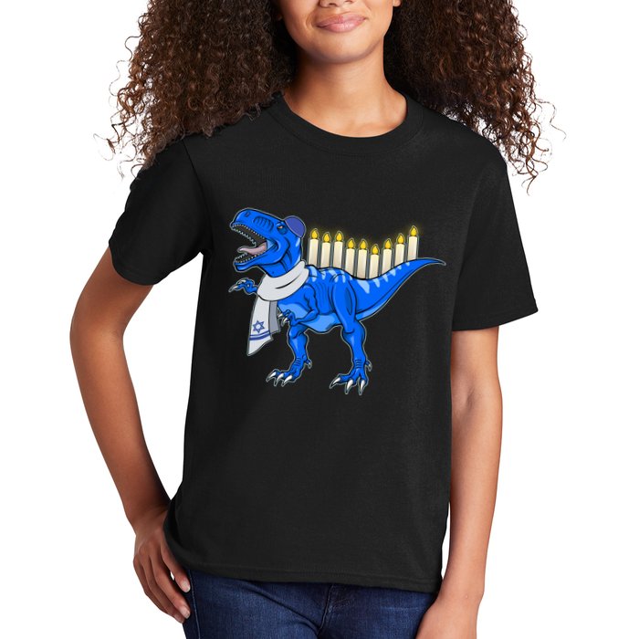 Funny Hanukah Menorasaurus T-Rex Dinosaur Kids T-Shirt