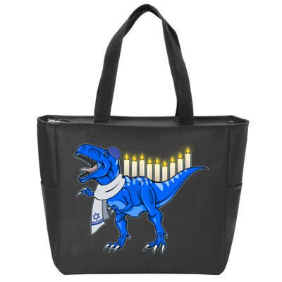 Funny Hanukah Menorasaurus T-Rex Dinosaur Zip Tote Bag