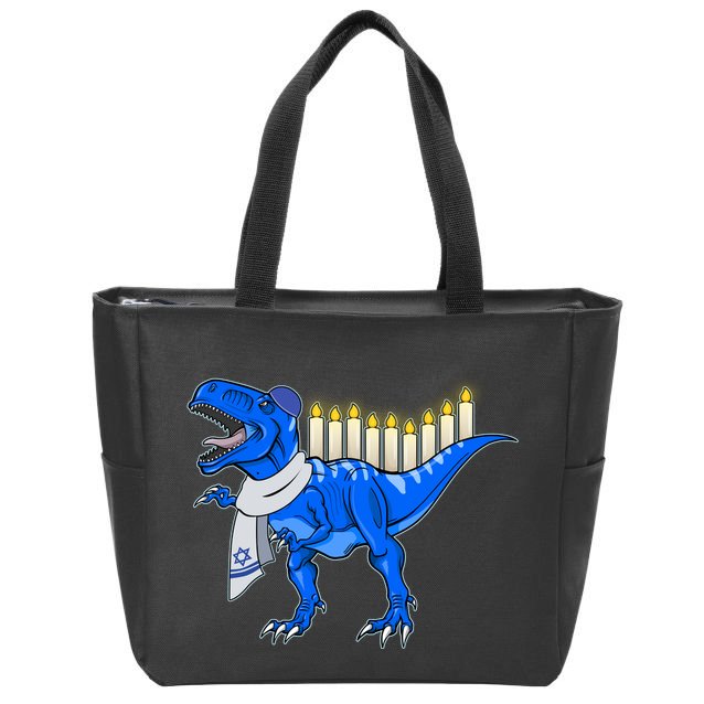 Funny Hanukah Menorasaurus T-Rex Dinosaur Zip Tote Bag