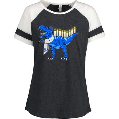 Funny Hanukah Menorasaurus T-Rex Dinosaur Enza Ladies Jersey Colorblock Tee