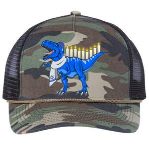 Funny Hanukah Menorasaurus T-Rex Dinosaur Retro Rope Trucker Hat Cap