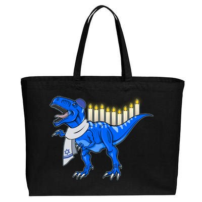 Funny Hanukah Menorasaurus T-Rex Dinosaur Cotton Canvas Jumbo Tote