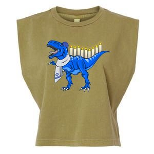 Funny Hanukah Menorasaurus T-Rex Dinosaur Garment-Dyed Women's Muscle Tee