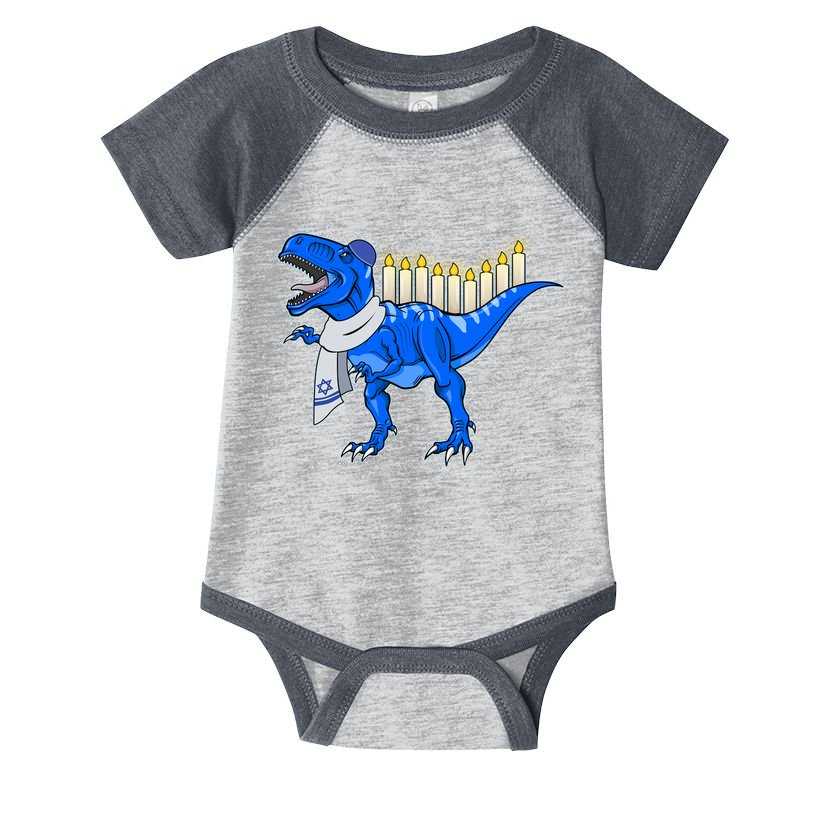 Funny Hanukah Menorasaurus T-Rex Dinosaur Infant Baby Jersey Bodysuit