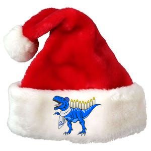 Funny Hanukah Menorasaurus T-Rex Dinosaur Premium Christmas Santa Hat