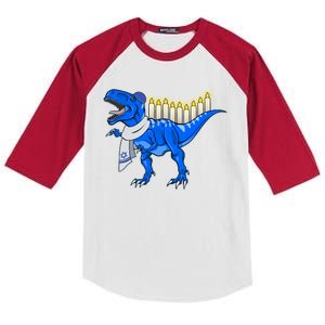 Funny Hanukah Menorasaurus T-Rex Dinosaur Kids Colorblock Raglan Jersey