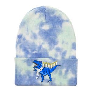 Funny Hanukah Menorasaurus T-Rex Dinosaur Tie Dye 12in Knit Beanie