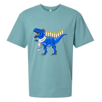 Funny Hanukah Menorasaurus T-Rex Dinosaur Sueded Cloud Jersey T-Shirt