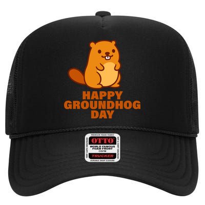 Funny Happy Groundhog Day  High Crown Mesh Back Trucker Hat