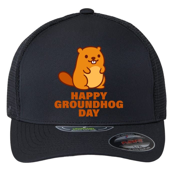 Funny Happy Groundhog Day  Flexfit Unipanel Trucker Cap