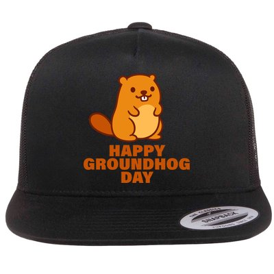 Funny Happy Groundhog Day  Flat Bill Trucker Hat