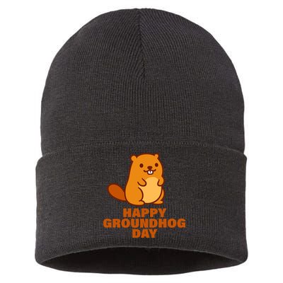 Funny Happy Groundhog Day  Sustainable Knit Beanie