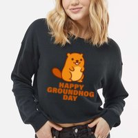 Funny Happy Groundhog Day  Cropped Pullover Crew