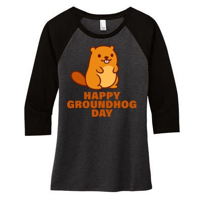 Funny Happy Groundhog Day  Women's Tri-Blend 3/4-Sleeve Raglan Shirt