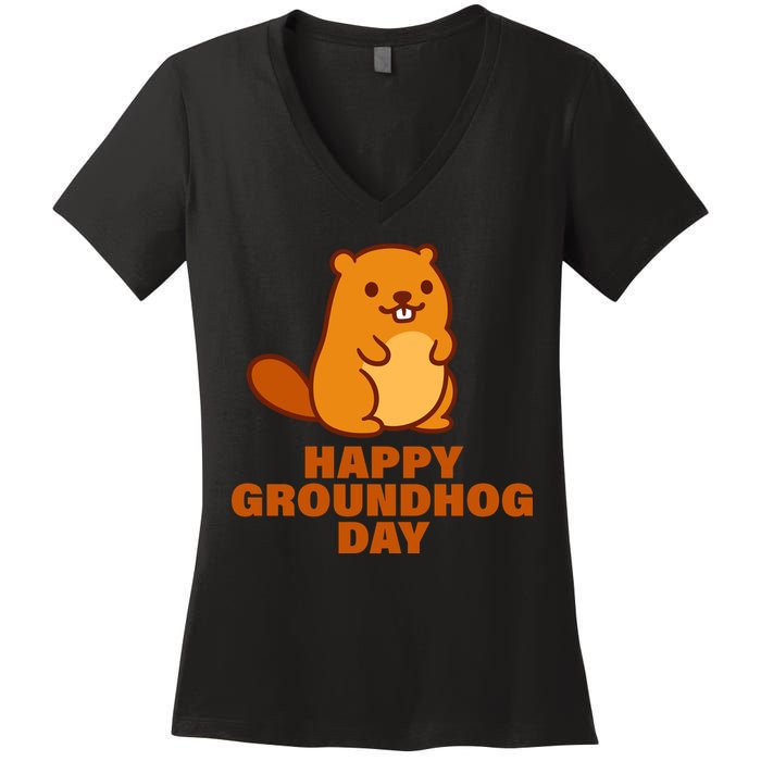 Funny Happy Groundhog Day  Women's V-Neck T-Shirt