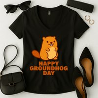 Funny Happy Groundhog Day  Women's V-Neck T-Shirt