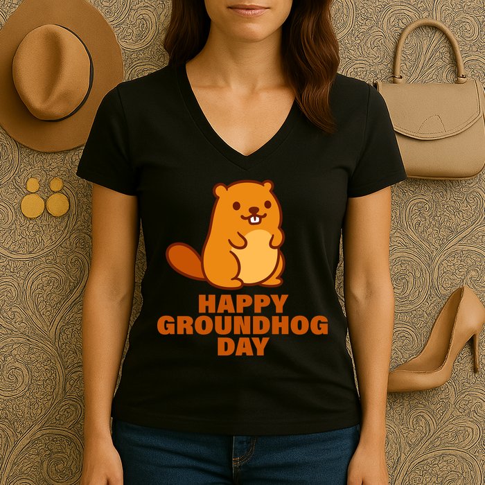 Funny Happy Groundhog Day  Women's V-Neck T-Shirt