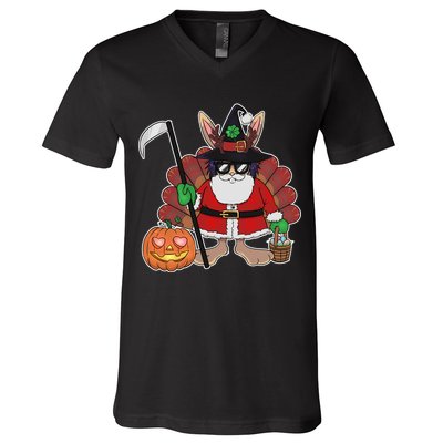 Funny Happy Merry Multiple Holiday V-Neck T-Shirt