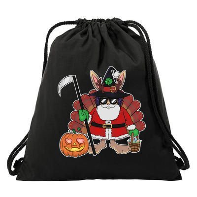 Funny Happy Merry Multiple Holiday Drawstring Bag