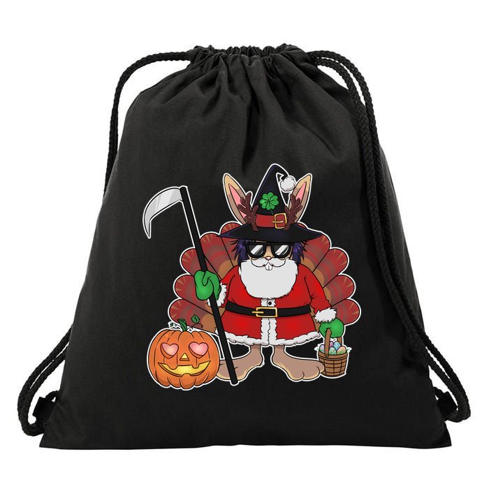Funny Happy Merry Multiple Holiday Drawstring Bag