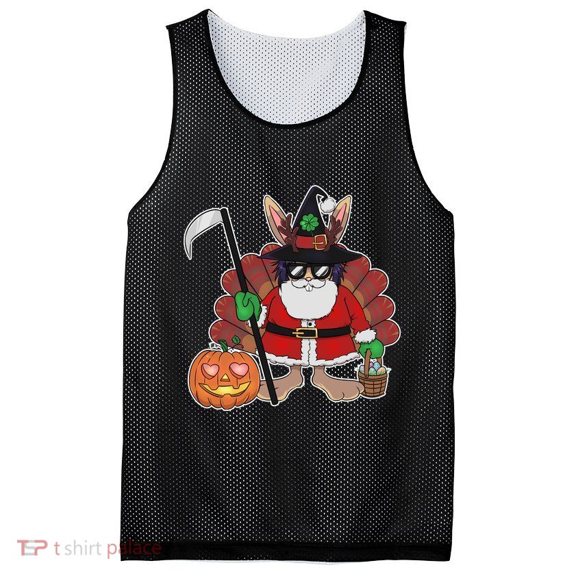 Funny Happy Merry Multiple Holiday Mesh Reversible Basketball Jersey Tank