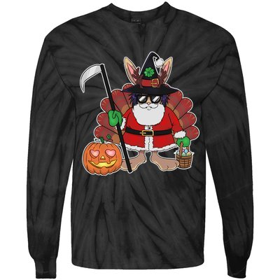 Funny Happy Merry Multiple Holiday Tie-Dye Long Sleeve Shirt