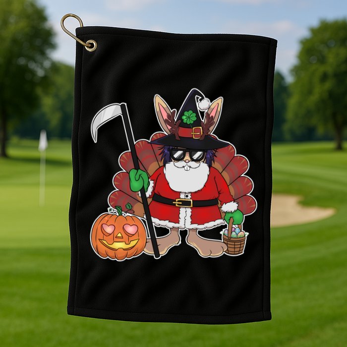 Funny Happy Merry Multiple Holiday Golf Towel