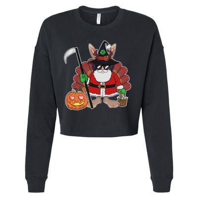 Funny Happy Merry Multiple Holiday Cropped Pullover Crew
