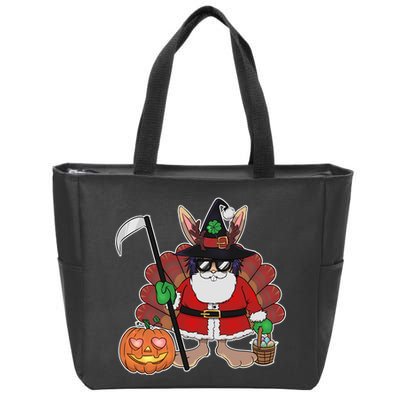 Funny Happy Merry Multiple Holiday Zip Tote Bag